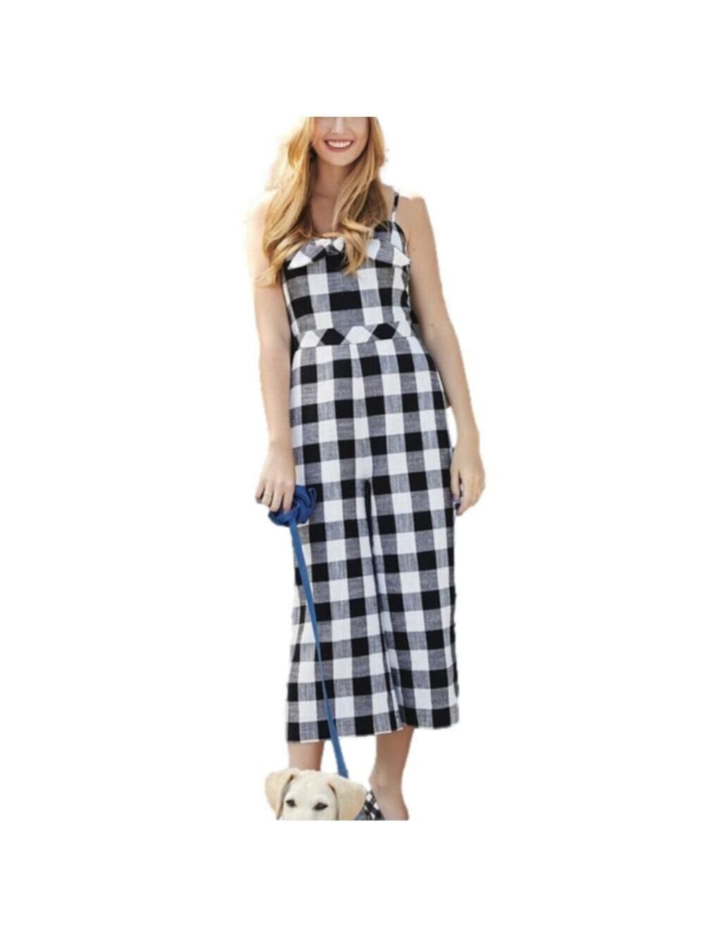 Linen Cotton Blend Black & White Cropped Wide Leg Romper, Retro, FOREST LILY 4
